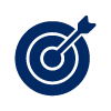 blue target with an arrow hitting the bullseye representing focus and goal achievement for 3 main objectives