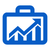 blue briefcase with upward trend graph representing business growth and progress in two sectors