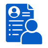 person with a resume and document in blue color representing job applications and career opportunities including six key skills