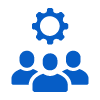 group of people collaborating with a gear symbol representing teamwork and efficiency in a 5 step process